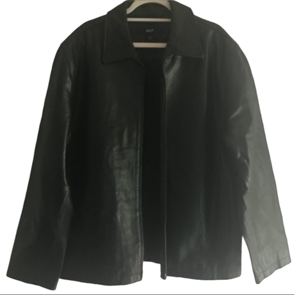 GAP men's black leather jacket large